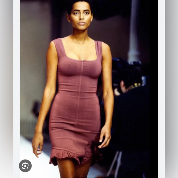 Vintage Azzedine Alaïa SS 1990 Olive Green Fitted Dress Small - Picture 9 of 9